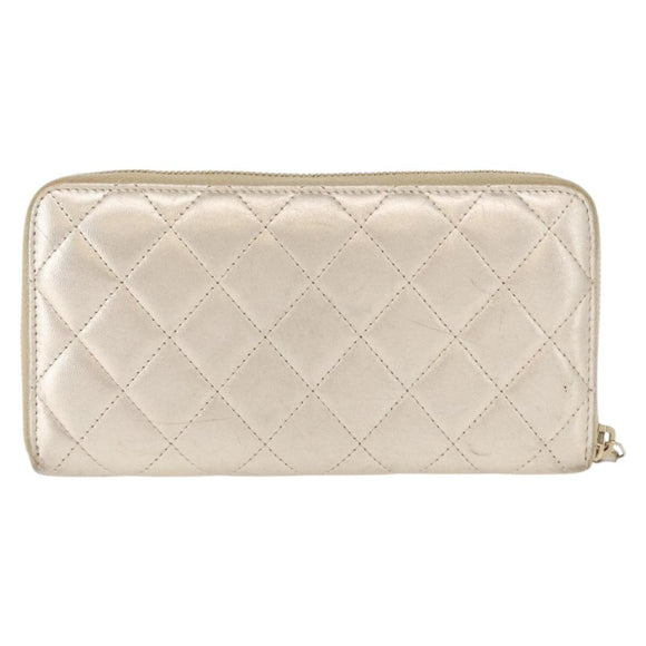 CHANEL Matelasse Long Wallet Lamb Skin Gold CC Auth 157953