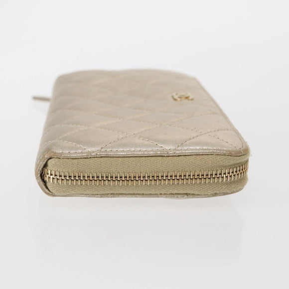 CHANEL Matelasse Long Wallet Lamb Skin Gold CC Auth 157953