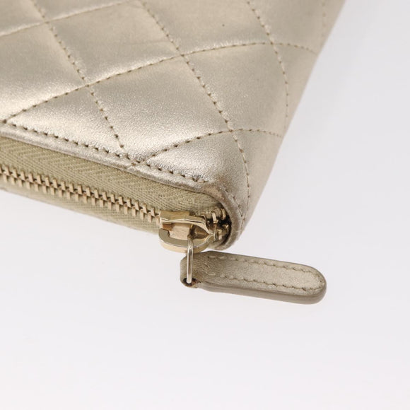 CHANEL Matelasse Long Wallet Lamb Skin Gold CC Auth 157953