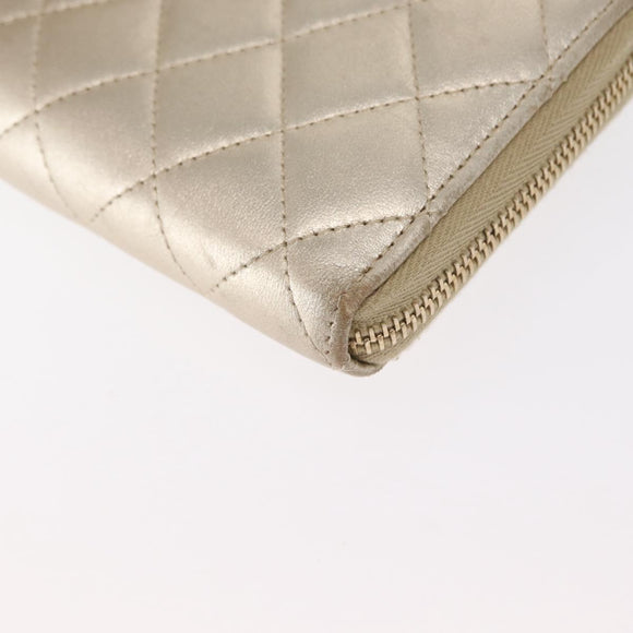 CHANEL Matelasse Long Wallet Lamb Skin Gold CC Auth 157953