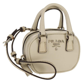 PRADA Pouch Safiano Ivory Silver Auth 157955V