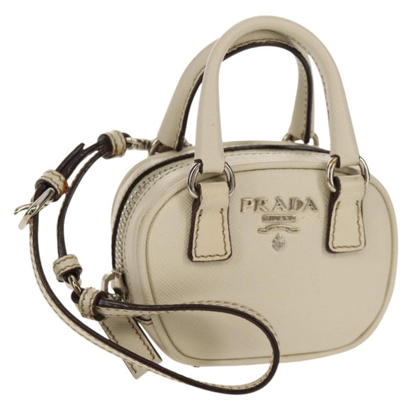 PRADA Pouch Safiano Ivory Silver Auth 157955V