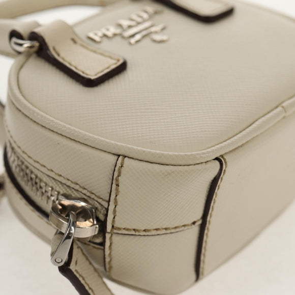 PRADA Pouch Safiano Ivory Silver Auth 157955V