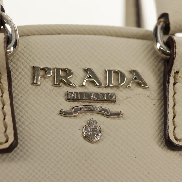 PRADA Pouch Safiano Ivory Silver Auth 157955V