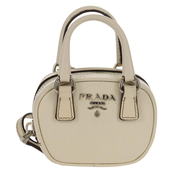 PRADA Pouch Safiano Ivory Silver Auth 157955V