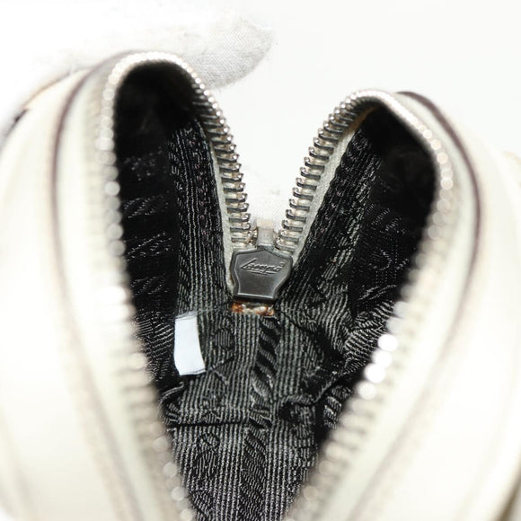 PRADA Pouch Safiano Ivory Silver Auth 157955V