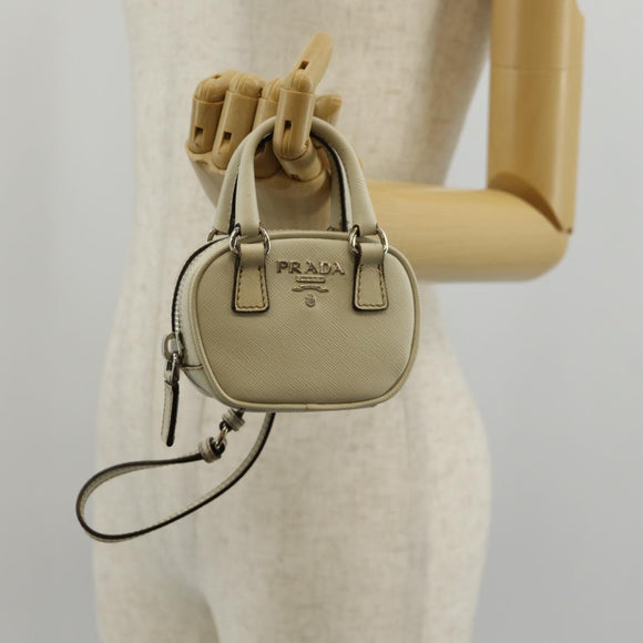 PRADA Pouch Safiano Ivory Silver Auth 157955V