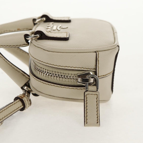 PRADA Pouch Safiano Ivory Silver Auth 157955V