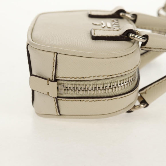 PRADA Pouch Safiano Ivory Silver Auth 157955V