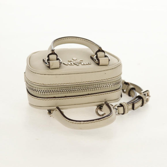 PRADA Pouch Safiano Ivory Silver Auth 157955V