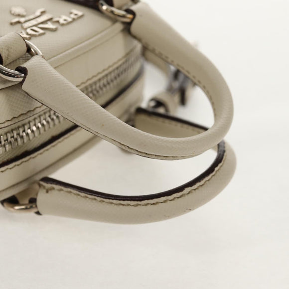 PRADA Pouch Safiano Ivory Silver Auth 157955V