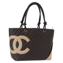 CHANEL Cambon Line Large Matelasse Bag Leather Brown Silver CC Auth 157990SAV-1