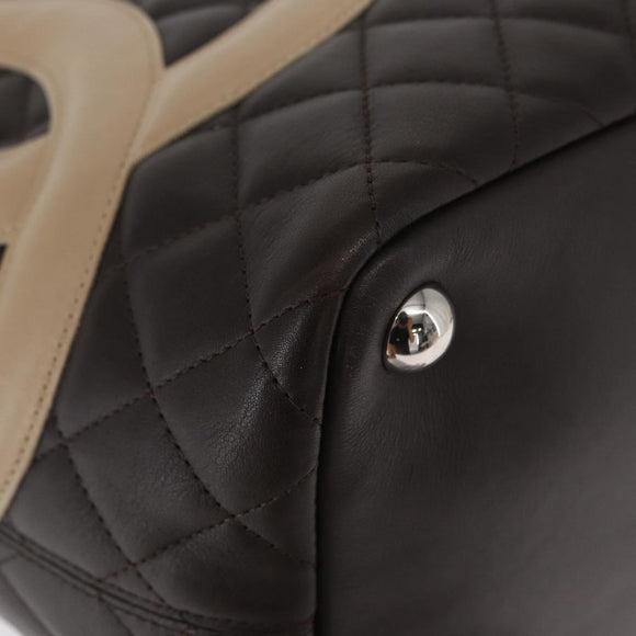 CHANEL Cambon Line Large Matelasse Bag Leather Brown Silver CC Auth 157990SAV