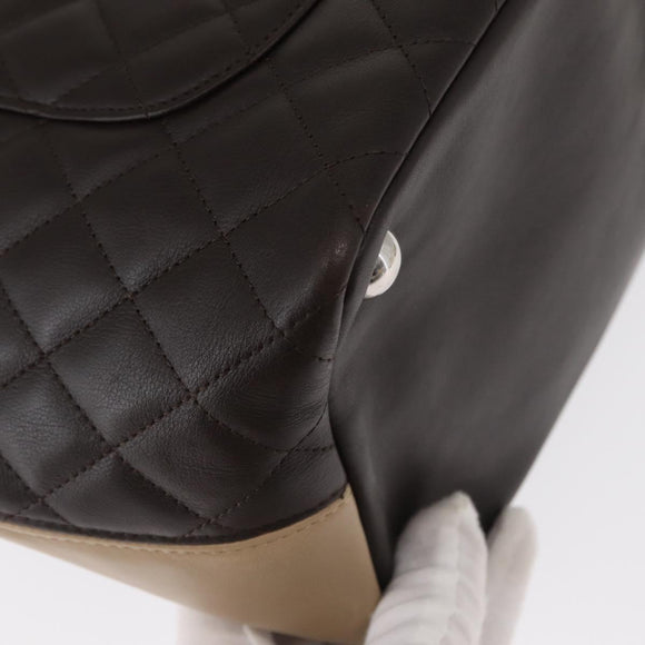 CHANEL Cambon Line Large Matelasse Bag Leather Brown Silver CC Auth 157990SAV