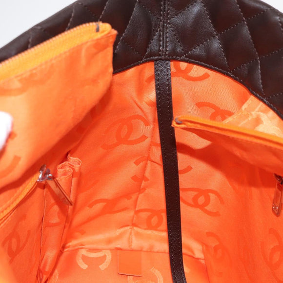 CHANEL Cambon Line Large Matelasse Bag Leather Brown Silver CC Auth 157990SAV