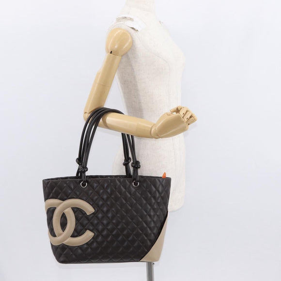 CHANEL Cambon Line Large Matelasse Bag Leather Brown Silver CC Auth 157990SAV