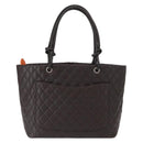 CHANEL Cambon Line Large Matelasse Bag Leather Brown Silver CC Auth 157990SAV-2