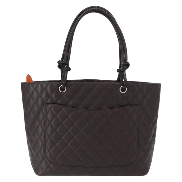 CHANEL Cambon Line Large Matelasse Bag Leather Brown Silver CC Auth 157990SAV
