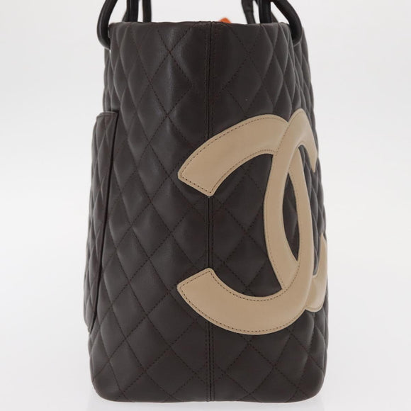 CHANEL Cambon Line Large Matelasse Bag Leather Brown Silver CC Auth 157990SAV
