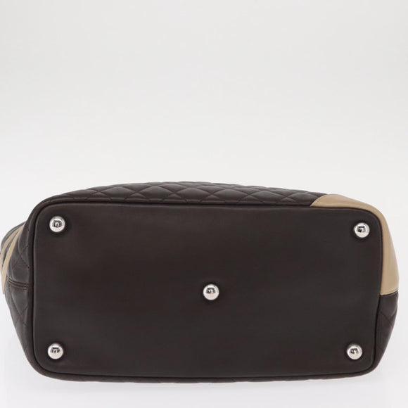 CHANEL Cambon Line Large Matelasse Bag Leather Brown Silver CC Auth 157990SAV