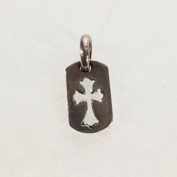 Chrome Hearts Tiny Cutout Cross Dog Tag Pendant top Ag925 Silver Auth 157997SAM