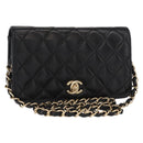 CHANEL Matelasse Chain Shoulder Bag Lamb Skin Black Gold CC Auth 157999SAV-1