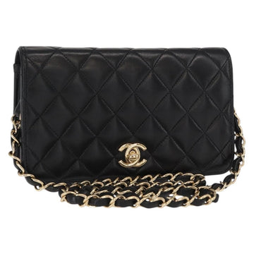 CHANEL Matelasse Chain Shoulder Bag Lamb Skin Black Gold CC Auth 157999SAV