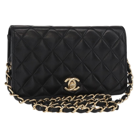CHANEL Matelasse Chain Shoulder Bag Lamb Skin Black Gold CC Auth 157999SAV