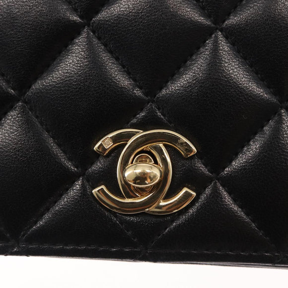 CHANEL Matelasse Chain Shoulder Bag Lamb Skin Black Gold CC Auth 157999SAV