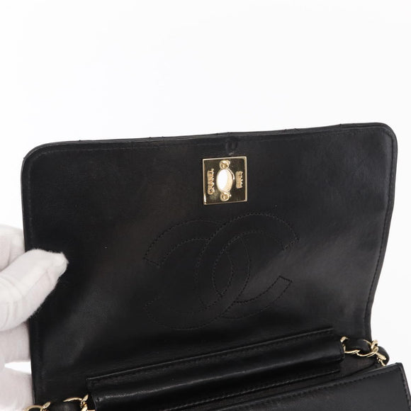CHANEL Matelasse Chain Shoulder Bag Lamb Skin Black Gold CC Auth 157999SAV