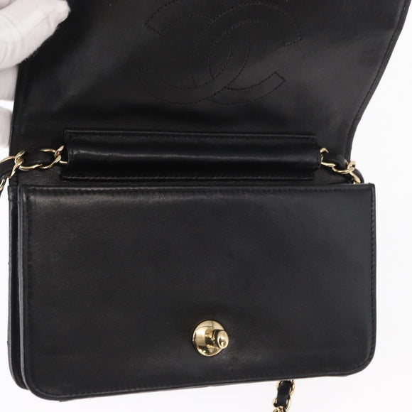 CHANEL Matelasse Chain Shoulder Bag Lamb Skin Black Gold CC Auth 157999SAV
