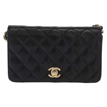 CHANEL Matelasse Chain Shoulder Bag Lamb Skin Black Gold CC Auth 157999SAV - 0