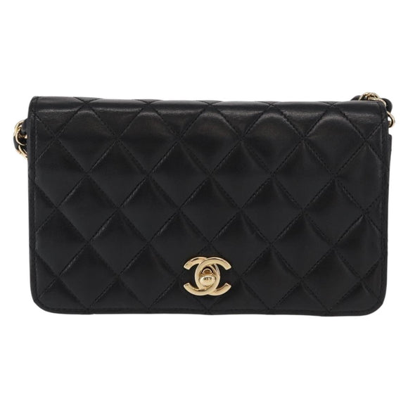 CHANEL Matelasse Chain Shoulder Bag Lamb Skin Black Gold CC Auth 157999SAV