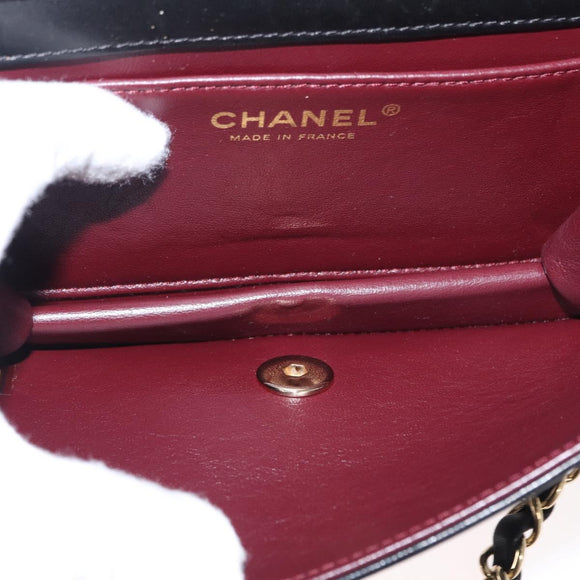 CHANEL Matelasse Chain Shoulder Bag Lamb Skin Black Gold CC Auth 157999SAV
