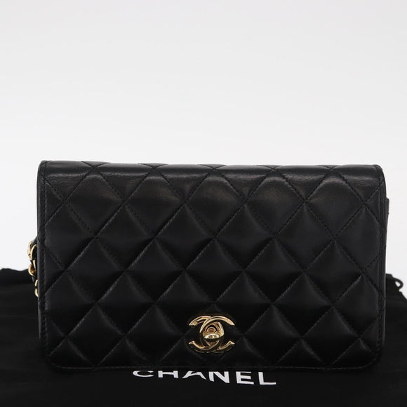CHANEL Matelasse Chain Shoulder Bag Lamb Skin Black Gold CC Auth 157999SAV