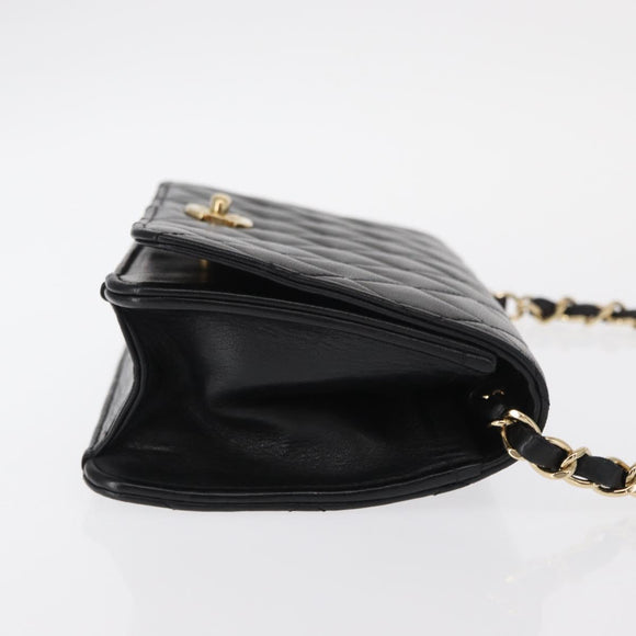 CHANEL Matelasse Chain Shoulder Bag Lamb Skin Black Gold CC Auth 157999SAV