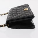 CHANEL Matelasse Chain Shoulder Bag Lamb Skin Black Gold CC Auth 157999SAV-5