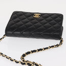 CHANEL Matelasse Chain Shoulder Bag Lamb Skin Black Gold CC Auth 157999SAV-6
