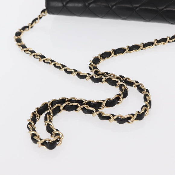 CHANEL Matelasse Chain Shoulder Bag Lamb Skin Black Gold CC Auth 157999SAV
