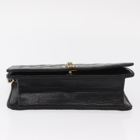 CHANEL Matelasse Chain Shoulder Bag Lamb Skin Black Gold CC Auth 157999SAV