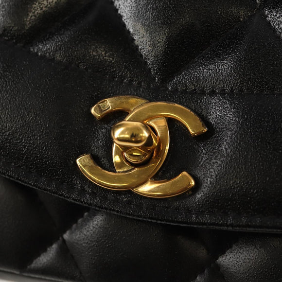 CHANEL Matelasse Mademoiselle Chain Bag Enamel Black Gold CC Auth 158001A
