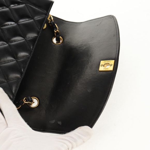 CHANEL Matelasse Mademoiselle Chain Bag Enamel Black Gold CC Auth 158001A