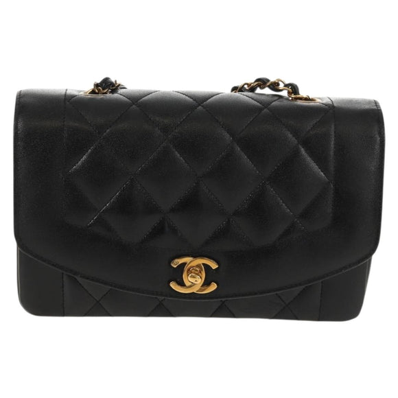 CHANEL Matelasse Mademoiselle Chain Bag Enamel Black Gold CC Auth 158001A