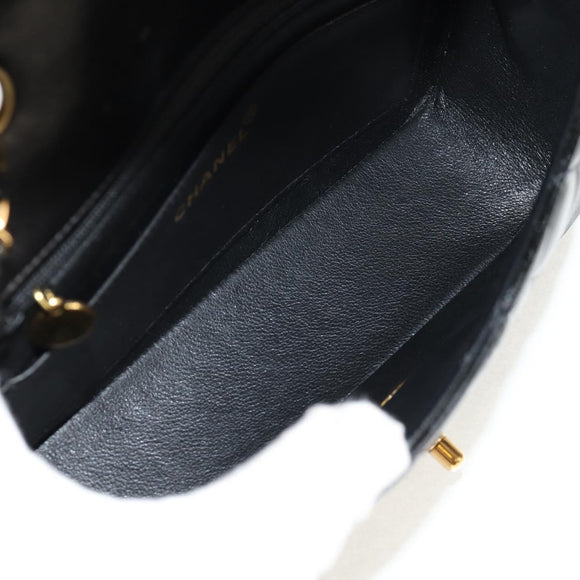 CHANEL Matelasse Mademoiselle Chain Bag Enamel Black Gold CC Auth 158001A