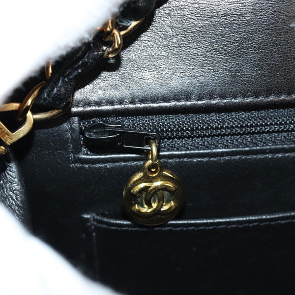 CHANEL Matelasse Mademoiselle Chain Bag Enamel Black Gold CC Auth 158001A