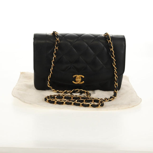 CHANEL Matelasse Mademoiselle Chain Bag Enamel Black Gold CC Auth 158001A