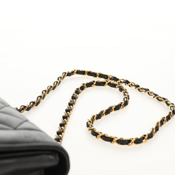 CHANEL Matelasse Mademoiselle Chain Bag Enamel Black Gold CC Auth 158001A