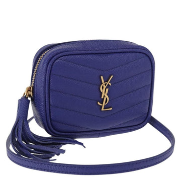 SAINT LAURENT Chain Baby Lou Shoulder Bag Leather Blue Gold Auth 158006SAM