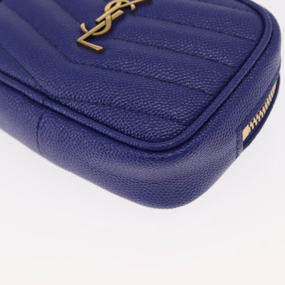 SAINT LAURENT Chain Baby Lou Shoulder Bag Leather Blue Gold Auth 158006SAM