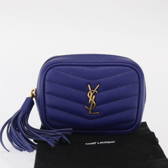 SAINT LAURENT Chain Baby Lou Shoulder Bag Leather Blue Gold Auth 158006SAM